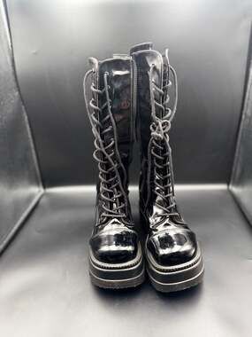 Demonia Shaker-100 Black Patent Knee High Platform Boots Women's Size 7
